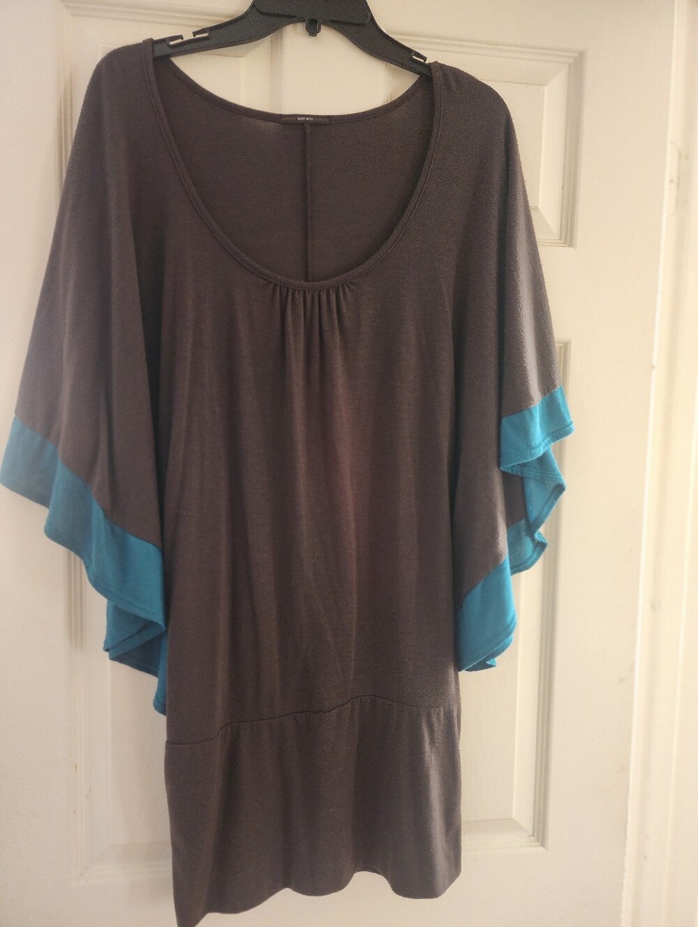 Soprano Brown Tunic DRESS with Teal Flutter Sleeves
